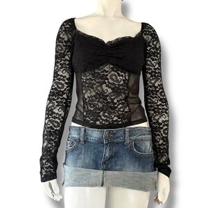 DollsKill | NWT’s Current Mood Lace Mesh Flocked Velvet Butterfly Y2K Goth Top